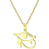 Amaxer Adjustable Horus Eye Pendant Necklace for Women Stainless Steel Protection Charm Egyptian Jewelry