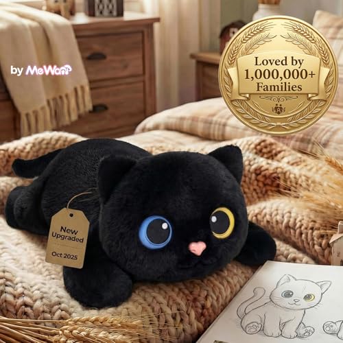 Mewaii Weighted Teddy Black Cat Plush 2.3kg, Dual Hot-Cold and Adjustable Weight Stuffed Animal for Comfort & Cozy, Cuddly Real Hug Cat Plushie Gifts for Women & Girls & Kids, 50cm(23inch)
