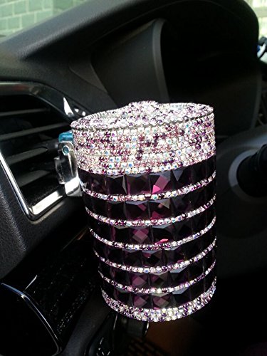 Follicomfy Bling Travel Crystal Diamond Auto Car Cigarette Ashtray Ash with Blue LED Light Smokeless Stand Cylinder Cup Holder,Purple - Thumbnail 4