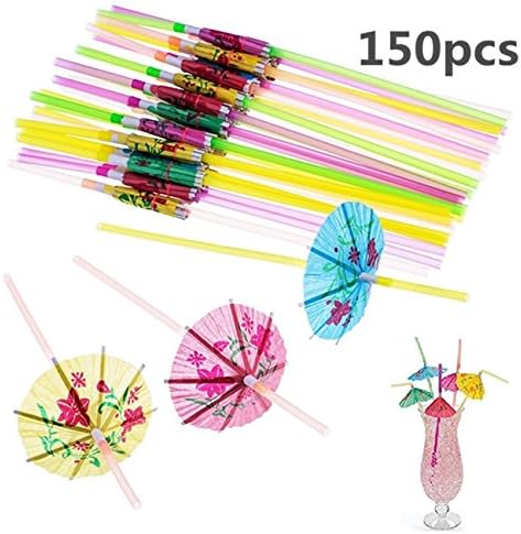 KASOU 150P Umbrella Disposable Bendable Drinking Straws for Luau Parties Bars Restaurants
