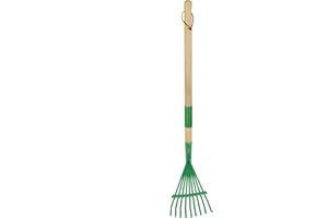 Xifando Kids Leaf Rake-Small Wooden Handle Leaf Rake with Metal Tines, 27inches /69cm Length, for Kids Enjoy Garden Cleaning Activities (Green)
