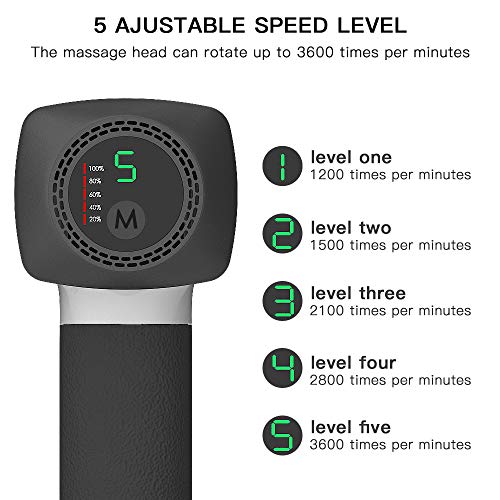 Massage Gun,SUNBA YOUTH Powerful Handheld Deep Tissue Muscle Massager,Rechargeable Cordless Percussion Massager with 5 Massage Heads& Portable Bag(Black) - Thumbnail 3