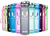 MAIGG Best Sports Water Bottle -17oz- Eco Friendly & BPA-Free Plastic - for Running, Gym, Yoga, Outdoors and Camping - Fast Water Flow, Flip Top, Opens with 1-Click - Reusable with Leak-Proof Lid