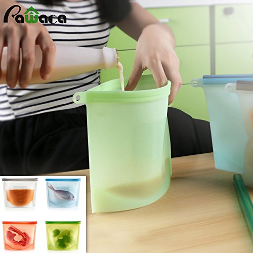 Click Here to See More Images GreenSun(TM) 4pcs Reusable Silicone Food Storage Bags Set Vacuum Sealer Wraps Kitchen Fridge Food Holder Containers Fresh Saver Bag Storage