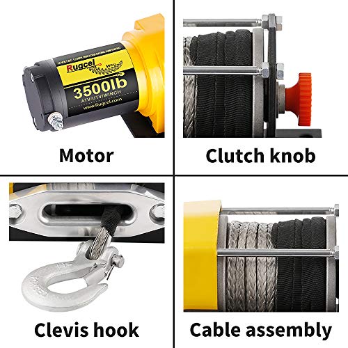RUGCEL Winch Waterproof IP68 Winch with Hawse Fairlead, Synthetic Rope, 2 Wired Handle and 2 Wireless Remote (3500 lb.Load Capacity) - Thumbnail 2