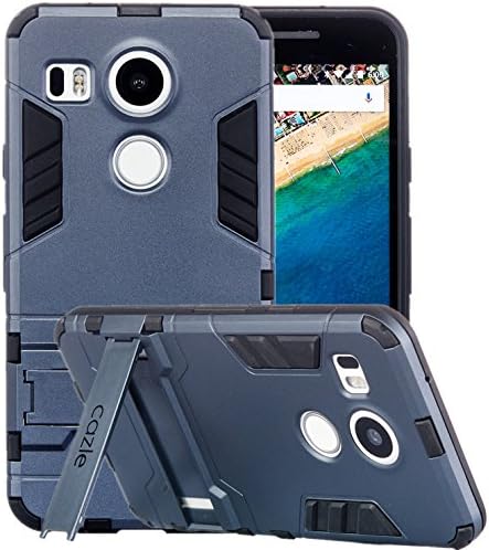 LG Nexus 5X Case, iRon Dual-layer Ultra Slim Light Weight Matte Full Body Protective Cover with Built in Foldable Kickstand for Google Phone LG Nexus 5X By Cazle (Navy)