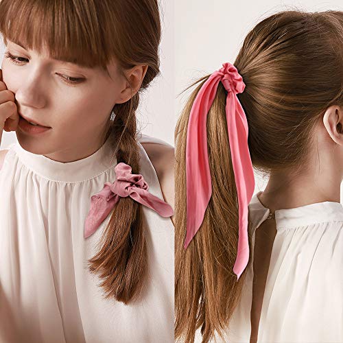 Silk Scrunchies for Hair, Ribbon Bow Scrunchies for Women Girls, 10 Pcs Hair Scrunchies With Scarf