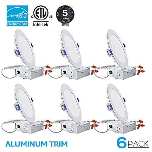 12W 6″ Ultra-thin Recessed Ceiling Light with Junction Box, Dimmable Can-killer Airtight Downlight, 850lm 100W Equivalent ETL-listed and Energy Star Certified, 5000K Daylight, Pack of 6