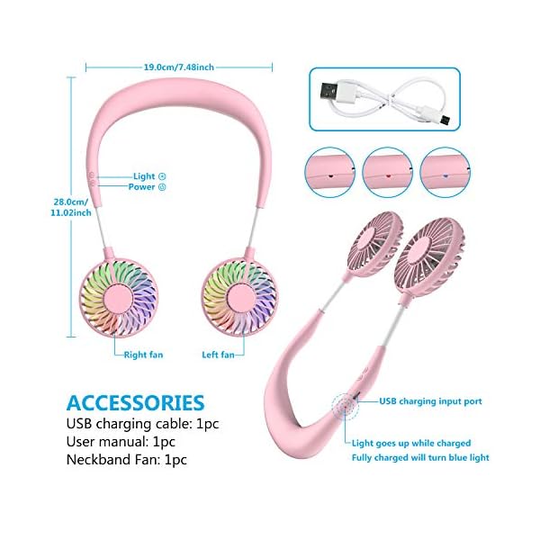 Wearable-Neck-Fan-Handsfree-Mini-USB-Fan-Rechargeable-Portable-Personal-Fan-Desk-Fan-Necklace-Fan-with-Dual-Wind-Head-3-Speeds-LED-Light-for-Traveling-Sport-Outdoor-Camping-Office-Room-Pink Wearable Neck Fan, Handsfree Mini USB Fan Rechargeable Portable Personal Fan, Desk Fan, Necklace Fan with Dual Wind Head…