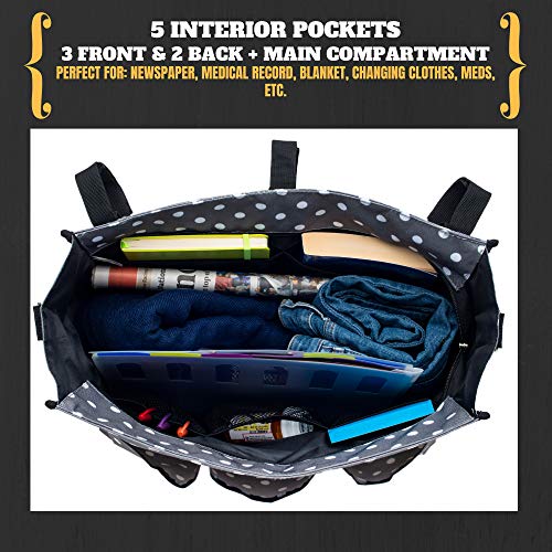 Wheelchair Bag for Back of Chair w/ 5 Exterior & 5 Interior Pockets - Perfect Carrier Bag for Newspaper, Medical Paperwork, Blanket for Most Electric, Manual or Power Wheelchairs (Pop Lights)