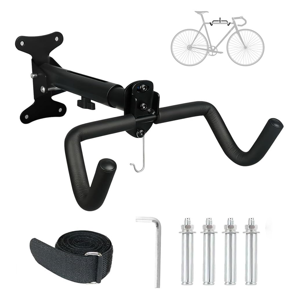 QYVFLIZ Wall Mounted Bike Hanger Rack, Steel, Black, 30x34x34 cm, 66 lbs Weight Capacity, 360° Adjustable Angle, Bike Storage
