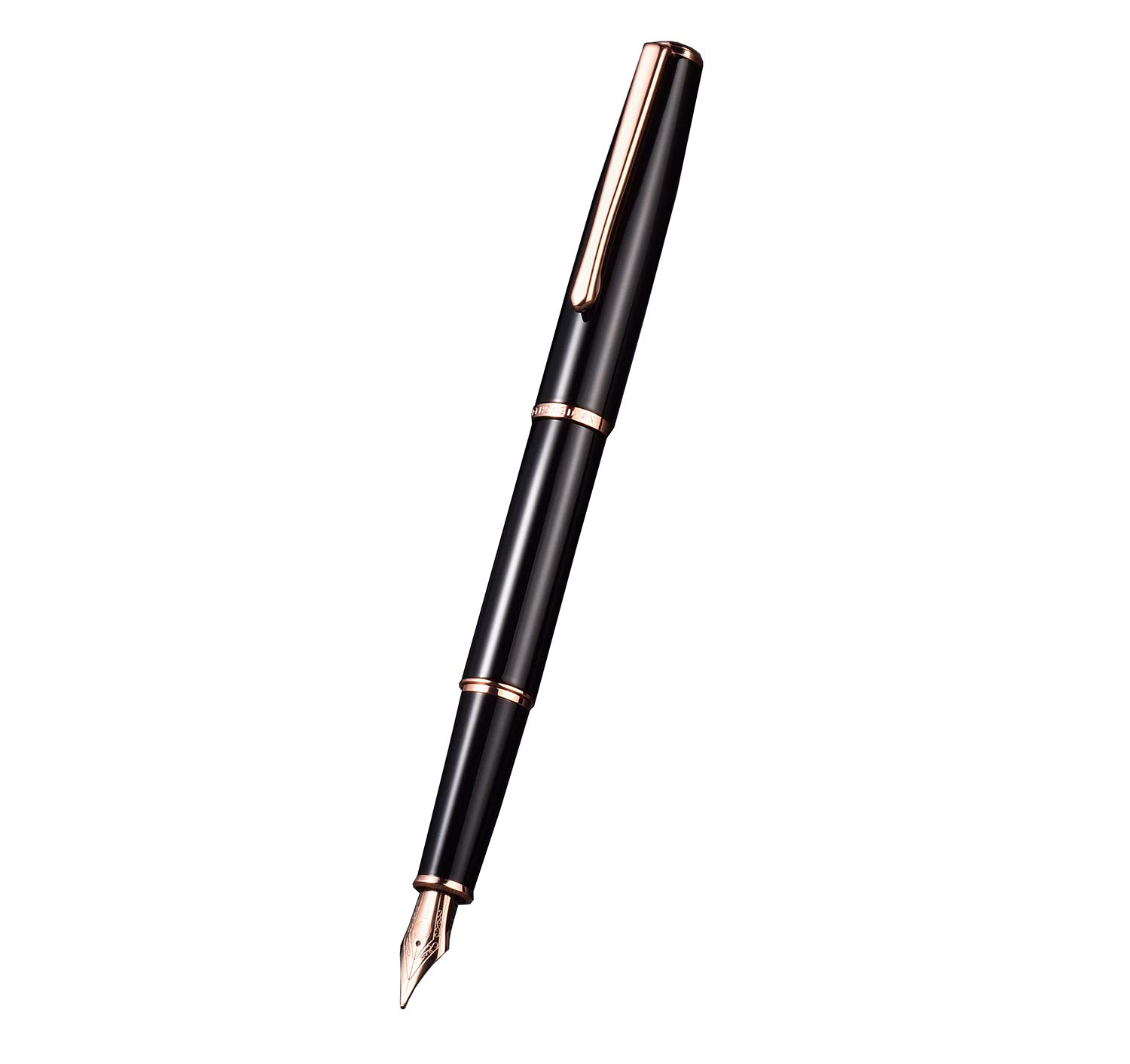 Hongdian 920 Fountain Pen, Rose Gold Plated Fine Nib and Trim, Black Metal Barrel with Small Pen Bag