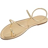 GORGLITTER Women's Metallic Strappy Thong Flat Sandals Dressy Vacation Gold Open Toe Ring 2026 Slippers Shoes