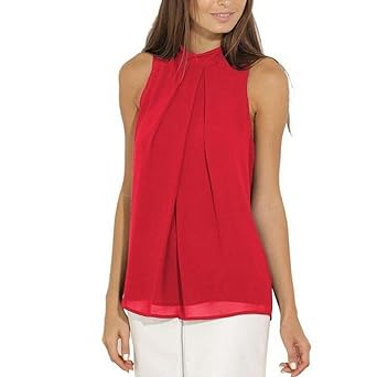 Hevoiok Frauen Sommer Weste Tank Top Chiffon Ärmelloses Beiläufige Bluse Damen Weiches Ladies Elegant Oversize Oberteil Locke