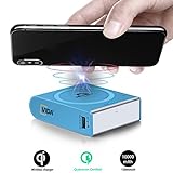 [Qi Wireless Charger + Qualcomm QC3.0 Power Bank] CVIDA 10000mAh Wireless Power Bank 3-Port Portable Charger External Battery Pack with USB-C In & Out for iPhone 8/8 Plus, iPhone X, Galaxy S8 (Blue)