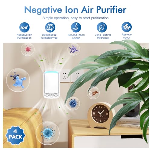 Plug In Air Ionizers - Negative Ion Technology Air Purifier - Quiet Operation Air Freshener for Home, Bedroom, Office, Garage Room - Portable Air Purifiers Odor,Pets Smell - Air Cleaner White (1 Pack）