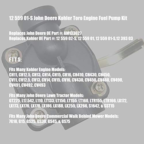 12-559-02-S Fuel Pump Kit for Kohler CH11-CH16 CV11-CV16 CH410 11-16 HP Engine Replace OE# 12 559 01-S 12 559 02-S