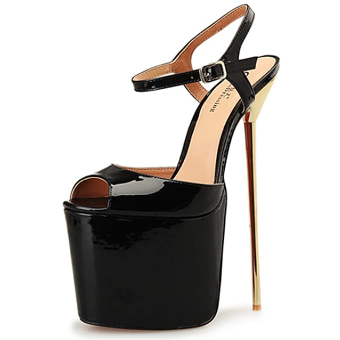 XWQYY Frauen Open Toe Plattform Sky High Heel Stöckel Absatz Schnalle Kleid Party High Heel Sandalen,Black-42EU