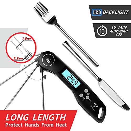 DOQAUS Digital Meat Thermometer, Instant Read Food Thermometer with Backlight LCD Screen, Foldable Long Probe & Auto On/Off, Meat Thermometer Probe for Kitchen, BBQ, Water, Milk, Cooking Food (Black)