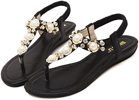 2017 New Style Czech Rhinestone Flats Herringbone Sandals,Bohemian Flip Flops Casual Shoes Beach Shoes For Women Girls(Black, 4.5B(M) US/35 EU)
