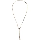 BY UNIKAT Gold Plated Adjustable Drop Lariat Pearl Necklace for Women, Y-Shaped Chain with Side Station Pearls and Sliding Silicone Bead, Dainty Drop Pearl Pendant