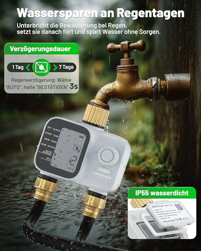 Unistyle Irrigation Computer 2 Outputs | New Edition 2026 - Automatic Garden Watering, Easy and Intuitive Operation, Brass Connection in Heavy Design, Flexible Irrigation Programs