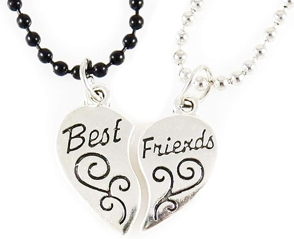 AKIEE Colgante Collar Best Friends Forever BFF Mejores Amigos Amistad Plateado y Negro Mujer