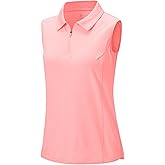 BGOWATU Women's Sleeveless Golf Polo Shirts 1/4 Zip Tennis Tank Tops with Collar UV Protection Quick Dry