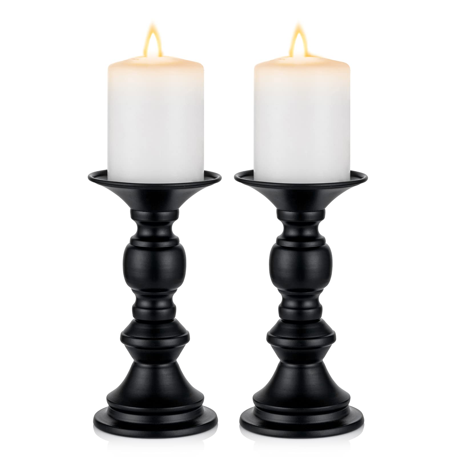 Nuptio 2 Pcs Candle Holders for Pillar Candles, Black Candle Holder for 50mm Candles Christmas Halloween Mantlepiece Decorations, Ideal for Weddings Special Events Party Living Room