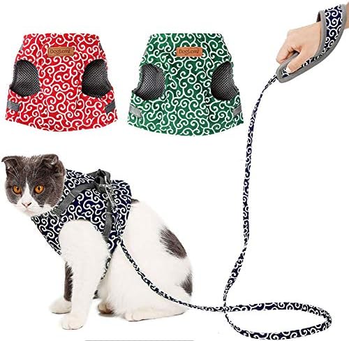 NACOCO Cat TangCao Harness Chest Strap Leash&Rope Set Flower Design Polyester mesh for Small Medium cat Dog (Blue,XS)