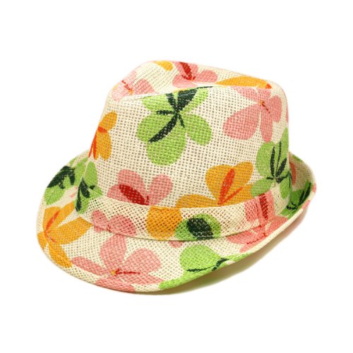 Young Adult Teen's (6-12) Flower Print Fedora Straw Hat with Matching Band