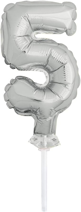 Silver Foil Number 5 Balloon Cake Topper (12cm) - Perfect for Milestone Celebrations - 1 Pc