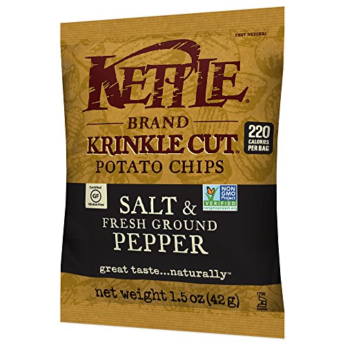 Kettle Brand Potato Chips, Krinkle Cut, Salt & Fresh Ground Pepper Kettle Chips, 1.5 Oz (Pack of 24)