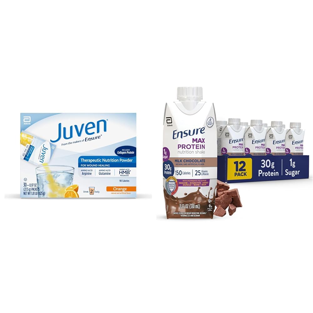 Juven Therapeutic Nutrition Drink Mix Powder for Wound Healing Support & Ensure Max Protein Nutrition Shake with 30g of Protein, 1g of Sugar, High Protein Shake