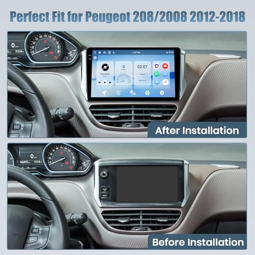 Roinvou 4G+64G Android 15 Car Radio for Peugeot 208/2008 2012-2018 Wireless Carplay Android Auto, 10'' Incell Touch Screen Radio with Mirror Link GPS Bluetooth FM RDS WiFi EQ SWC Backup Camera
