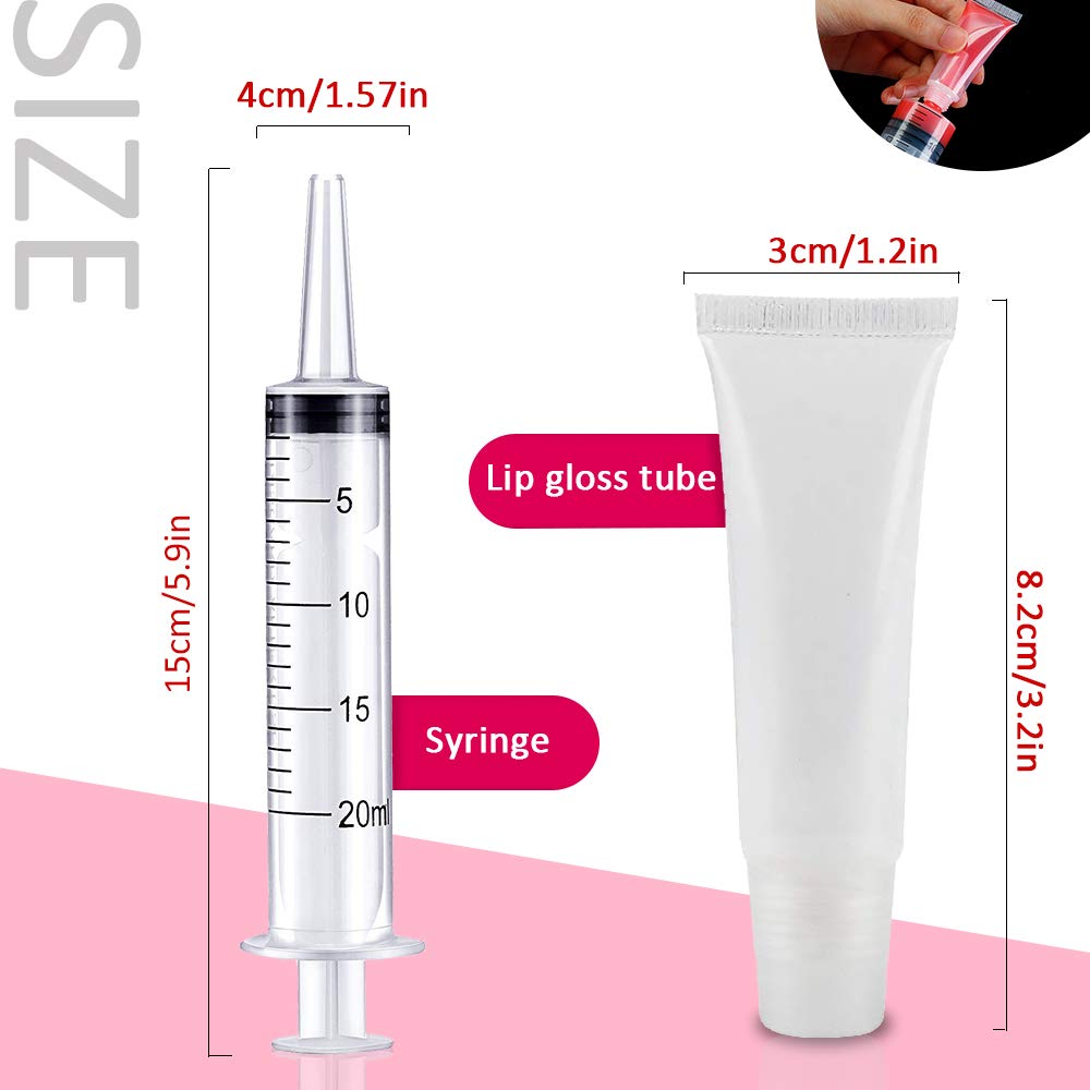 50PCS Lip Gloss Tubes 10ml Clear Empty Lip Balm Containers Refillable Soft Cosmetic Squeeze Tubes for DIY Lip Gloss Base Glitter Pigment Powder with Free Syringe + Tag Labels Stickers by AMORIX : Beauty