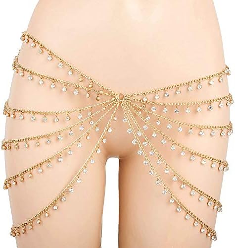 Body Chain Tassel Belly Chains Fashion Beach Costume Accessory For Women And Girls Suitable for seaside, night clubs, parties (Color : Gold, Size : Free size)