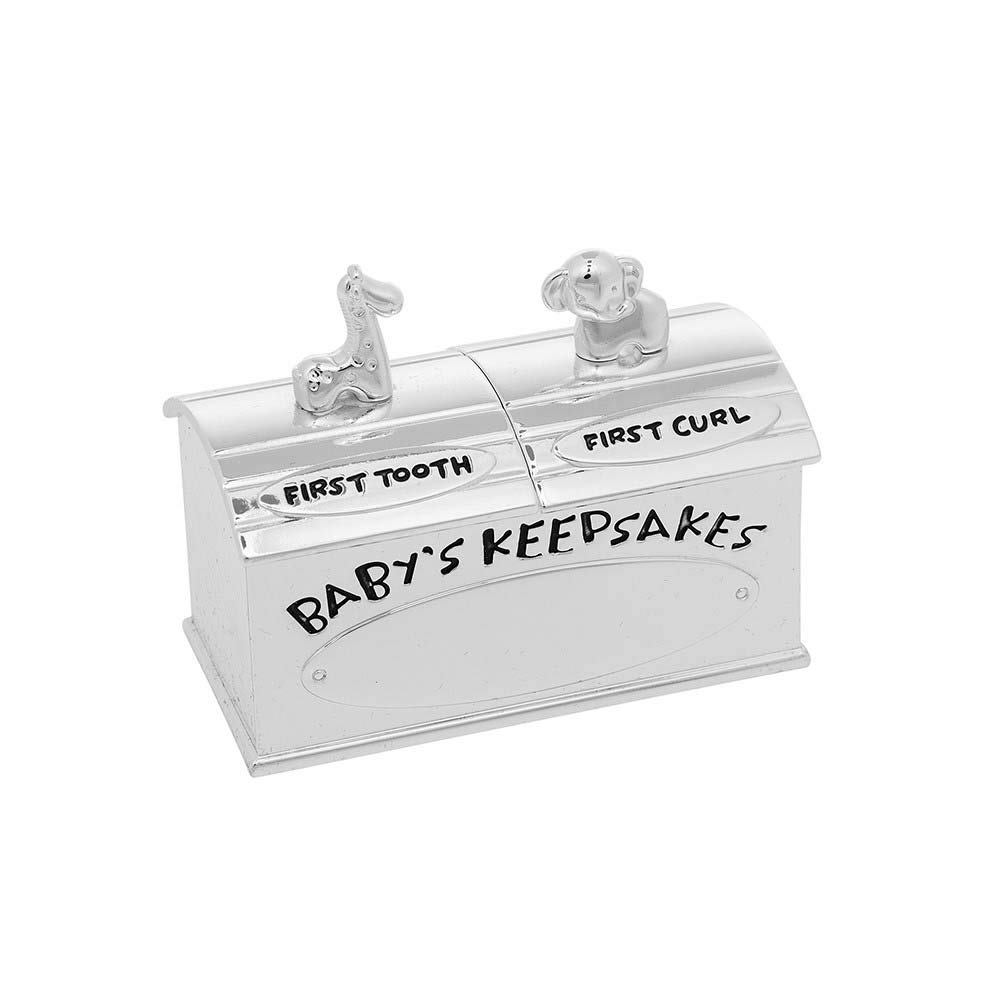 Shudehill Giftware Silver Plated First Tooth & Curl Box Baby Keepsake Elephant Giraffe
