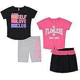 Dreamstar Girls 4 Piece Mix Match Outfit set Cute Comfortable short sleeve Top and shorts Trendy summer Clothing set