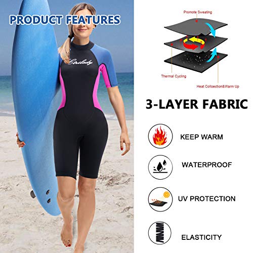 CtriLady-Wetsuit-Shorty-Wetsuit-for-Women-15mm-Neoprene-Short-Sleeve-Diving-Suits-with-Back-Zipper-UV-Protection-Full-Body-Swimwear-for-Swimming-Diving-Surfing-Kayaking-Snorkeling