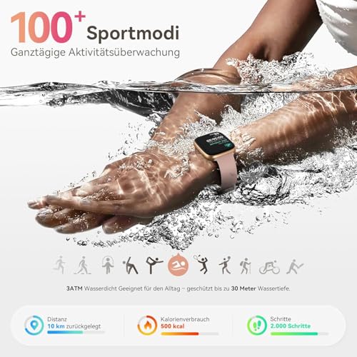Smartwatch Women Men, 1.85 Inch AMOLED Touch Screen, Fitness Tracker with Bluetooth Calls & AI, Heart Rate, SpO2, Sleep & Women's Cycle Tracking, 100+ Sports Modes, 3ATM Waterproof for iOS & Android