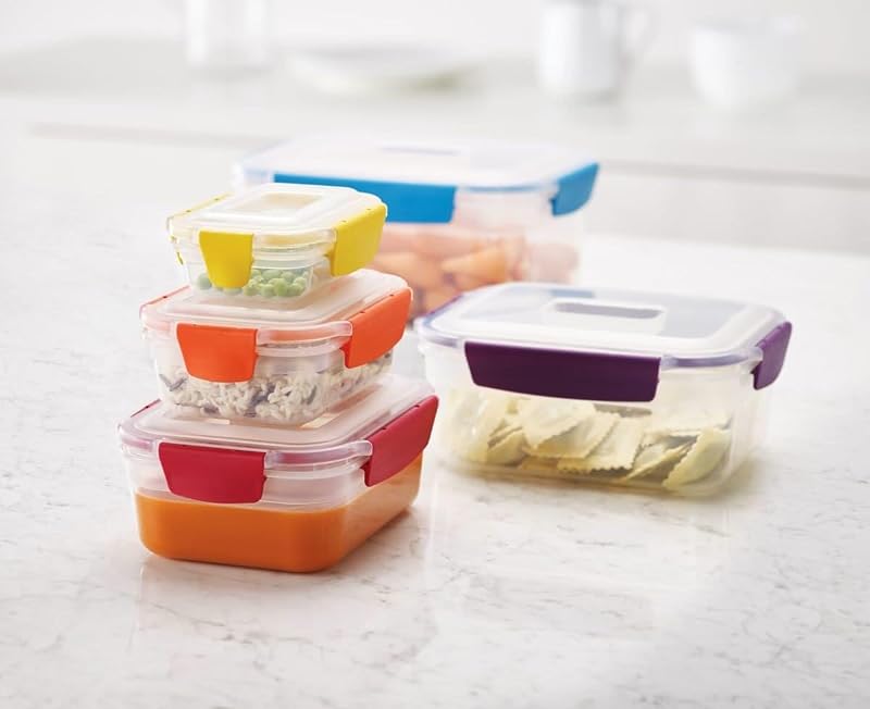 Nest Lock Set 5 Recipientes de Plástico para Alimentos, Herméticos, Fiambrera, Almacenaje Cocina, Multicolor