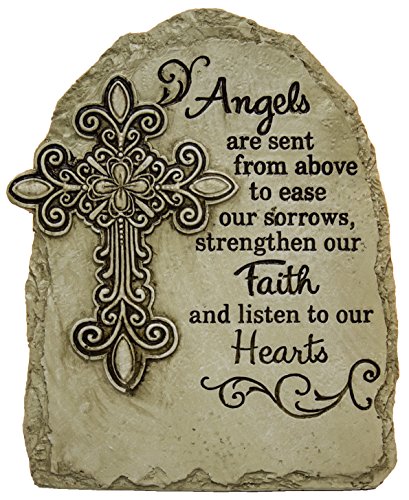 7.5 Inch Tall Memorial Cross Polystone Garden Stone (Angels)