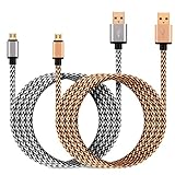 Micro USB Cable 6Ft, 2 Pack Gold-Plated Premium Long Fast Quick High Speed Nylon Braided Charging Charger Cable Cord for Samsung Galaxy S7 Edge S6 Note LG HTC ZTE BLU Huawei Android Cell Phone