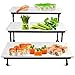 Food Serving Tray Set 3 Tier Metal Display Stand With Three White Rectangular Dishes Platters Wire Footed Steel Rack For Salad Bowls Fruit Cake Cookies Collapsible Classy Serveware for Parties Hosting