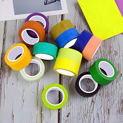 Colored Masking Tape,Colored Painters Tape for Arts & Crafts Projects, Labeling or Coding - Art Supplies for Kids - 10 Rolls Rainbow Masking Tape 1 Inch x 16.5 Yards (2.5cm X 15m)