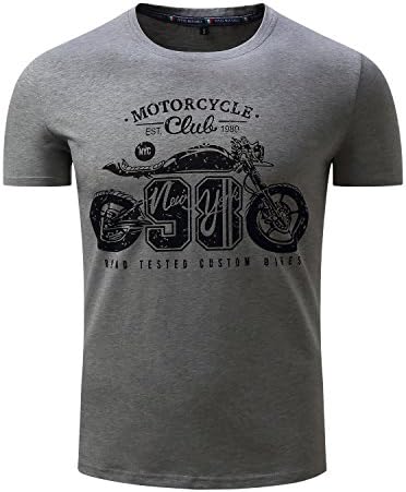 Rughe Men's Fashion Casual Summer Everyday Motocycle Graphic T-shirt Grey L