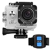 4k WIFI Sports Action Camera,SOOCOO C30R Action Camera Waterproof 20MP 170 Degree Wide Angle Sports Video Camera 2 inch LCD Screen/2.4G Remote Control/2 Batteries-Silver(Micro SD Card Not Included)