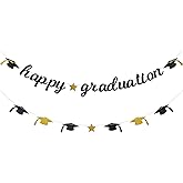 Pargleev Happy Graduation Glitter Banner Graduation Congratulations Party Decorations Black Gold