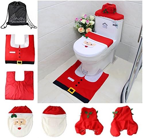 Asamoom Christmas Ornaments Happy Santa Toilet Seat Cover and Rug Set